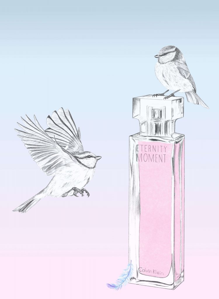 illustration luxe du flacon de parfum Calvin Klein, Eternity Moment.